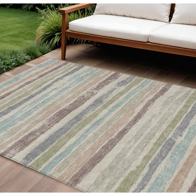 HomeRoots Striped Transitional Rectangle Outdoor Rug - 10' X 14'
