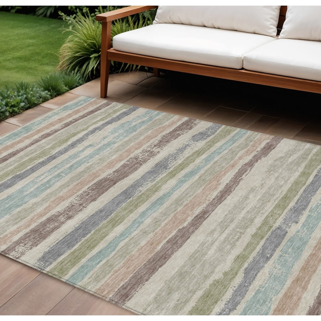 HomeRoots Striped Transitional Rectangle Outdoor Rug