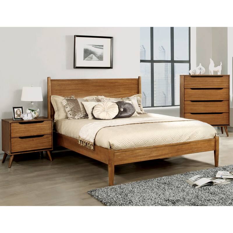 Fopp Mid-Century Modern Oak Wood 3-Piece Platform Bedroom Set by Furniture of America - King
