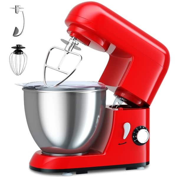 Costway Electric Food Stand Mixer 6 Speed 4.3Qt 550W Tilt-Head Stainless Steel Bowl, Red