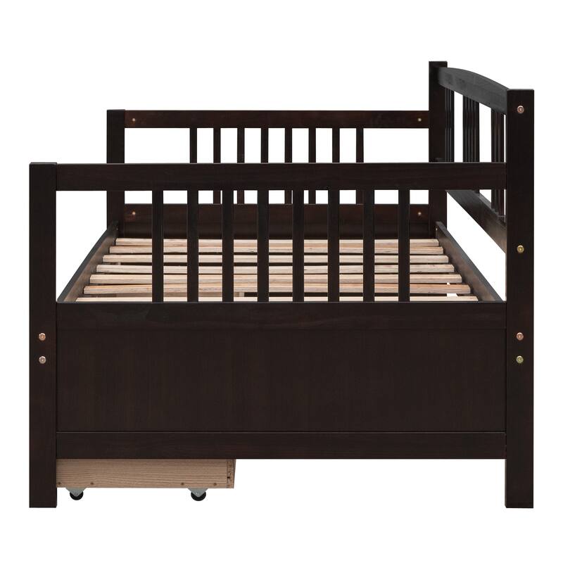 Twin Size Daybed, Wood Daybed with Drawers, Daybed with Storage Drawers Twin, Teens Adults Dual Use Sofa Bed for Bedroom