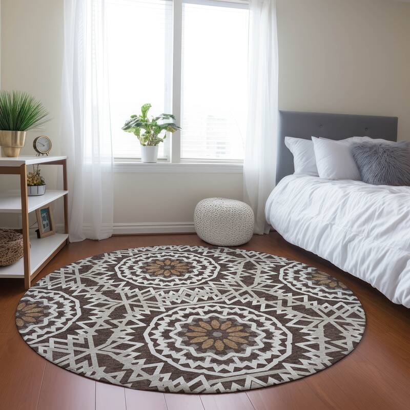 Machine Washable Indoor/ Outdoor Chantille Moroccan Boho Rug - Chocolate - 8' x 8'