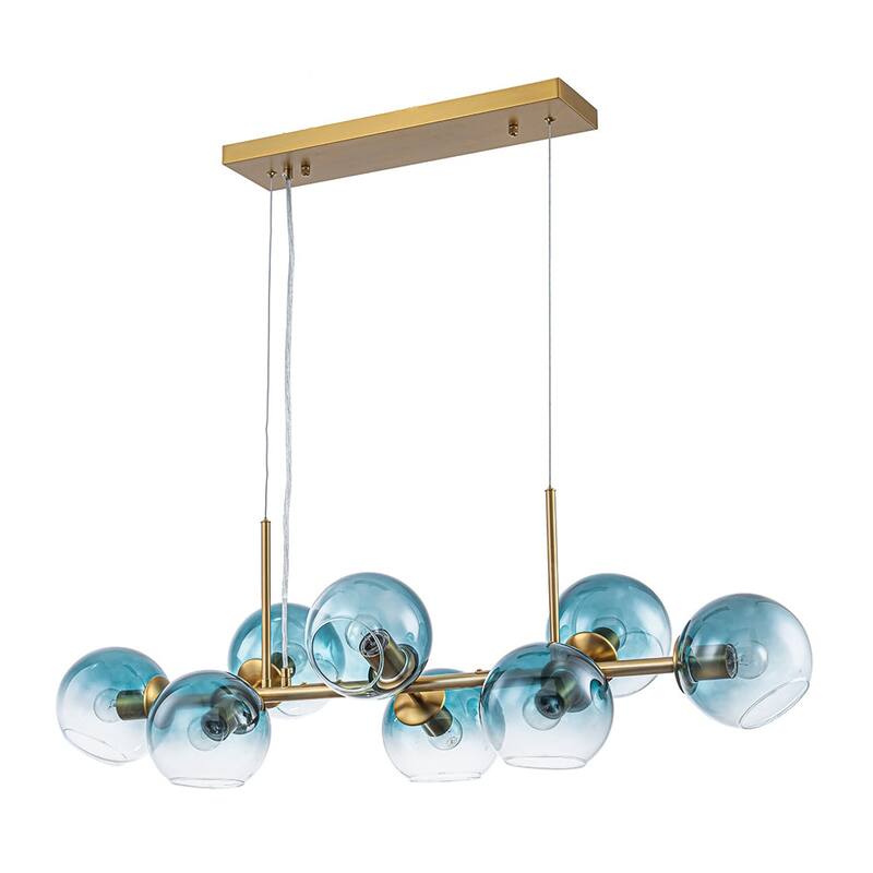 Modern 8-Light Glass Globe Linear Sputnik Island Chandelier Semi Flush