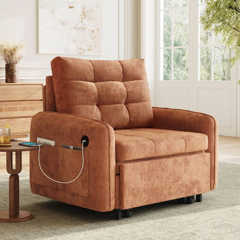 80" Extra Long Pull Out Sleeping Lounge with USB Charging, Storage Pockets and Box