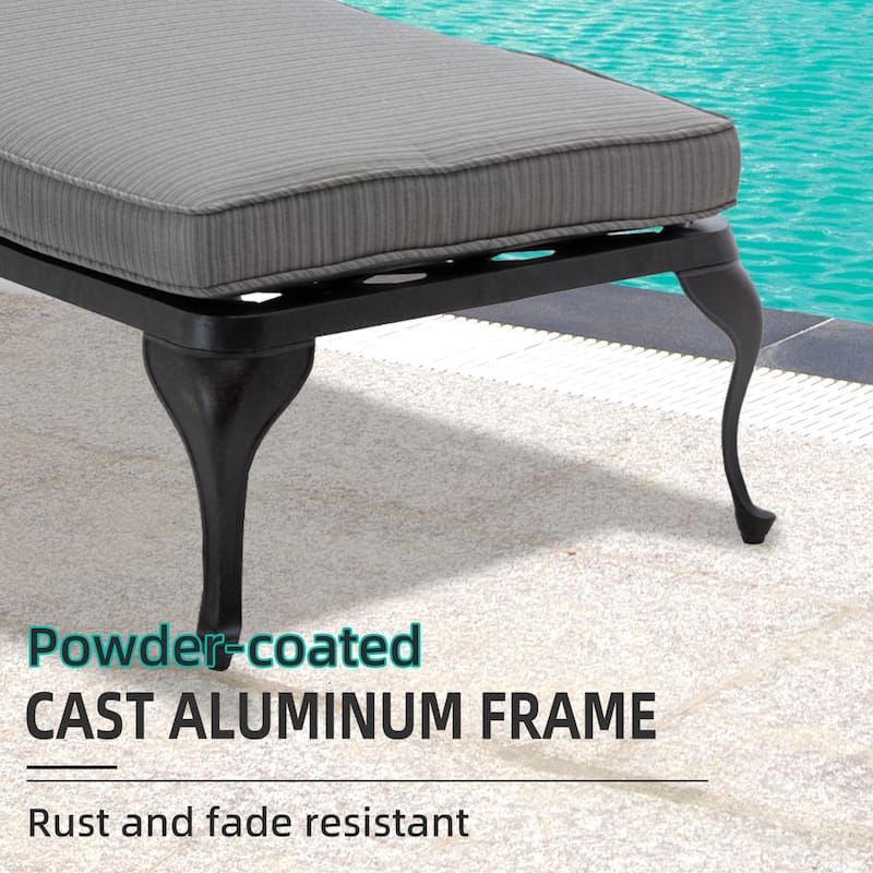 Aluminum Reclining Outdoor Chaise Lounge with Wheels and Cushions