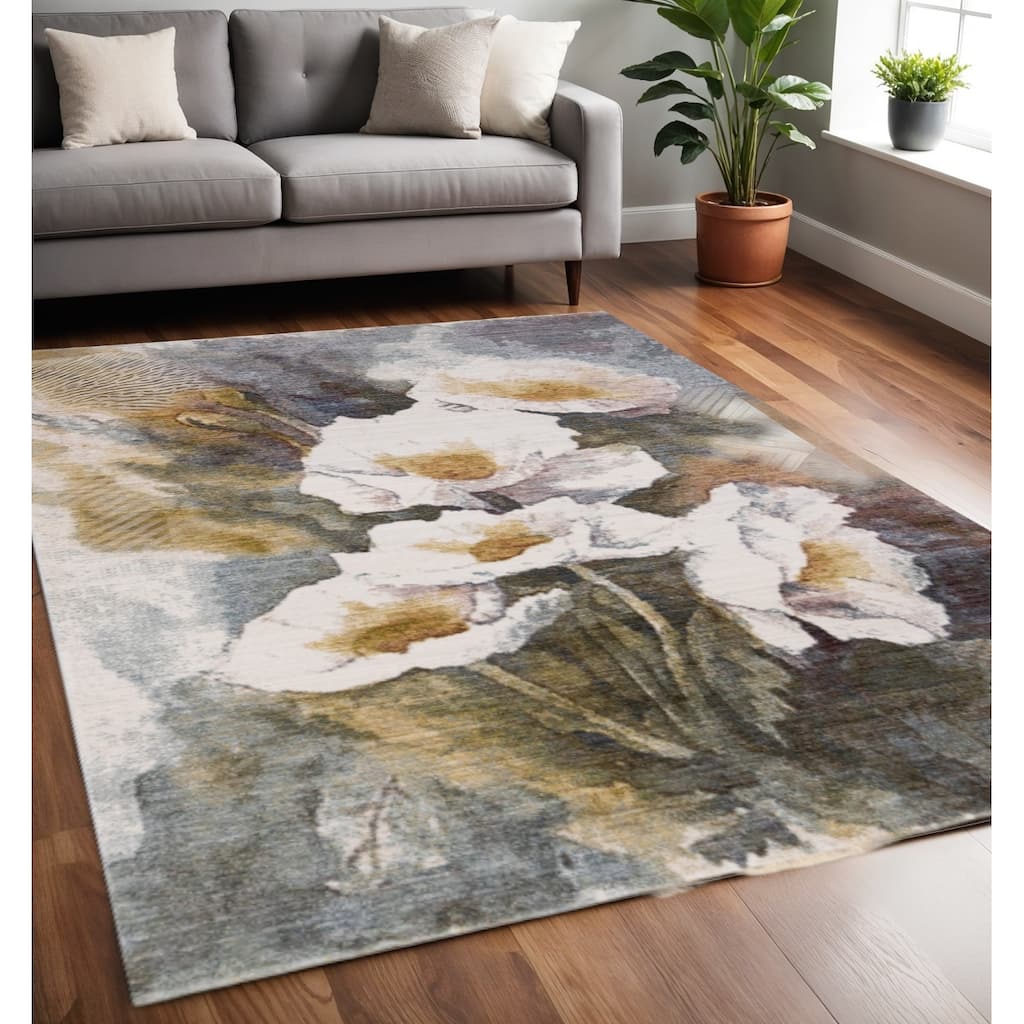 HomeRoots Botanical Leaves Modern Rectangle Area Rug - 5' X 8'