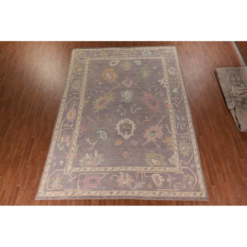 All-Over Gray Oushak Vegetable Dye Large Area Rug Handmade Wool Carpet - 10'0" x 13'9"