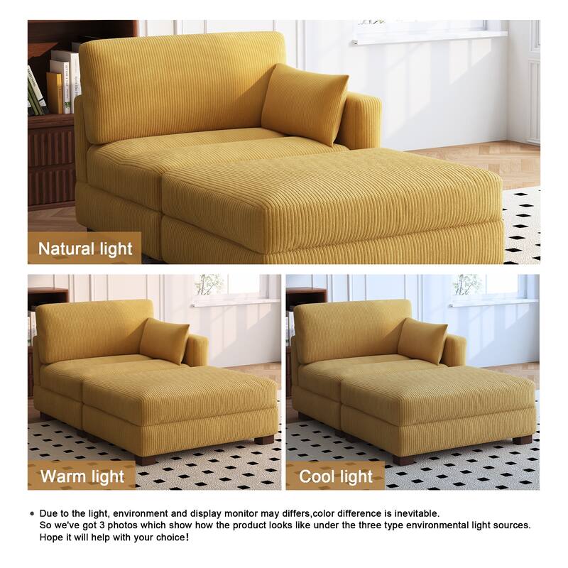 Modern 43'' Corduroy Comfy Sectional Chaise Lounge with Pillow
