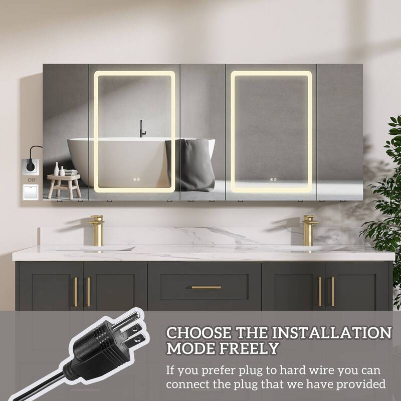 ZEAFIVE LED Black Bathroom Medicine Cabinet Surface Mount Defog Medicine Cabinet 3 Lights Dimmable