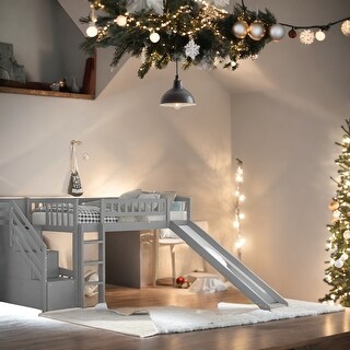 Stairway Twin Size Loft Bed with Two Drawers and Slide - Bed Bath ...
