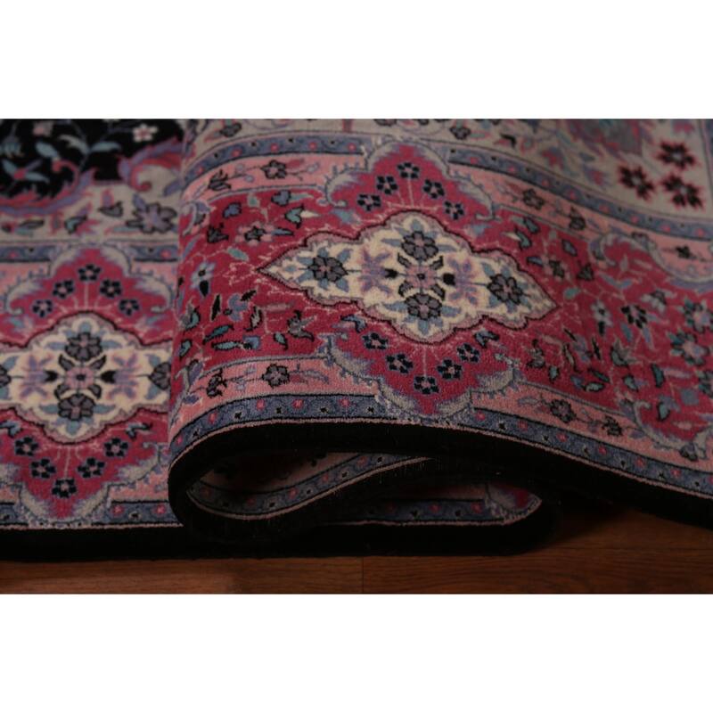 Black & Pink Tabriz Chinese Rug Hand-Knotted Wool Carpet - 6'0"x 9'0"