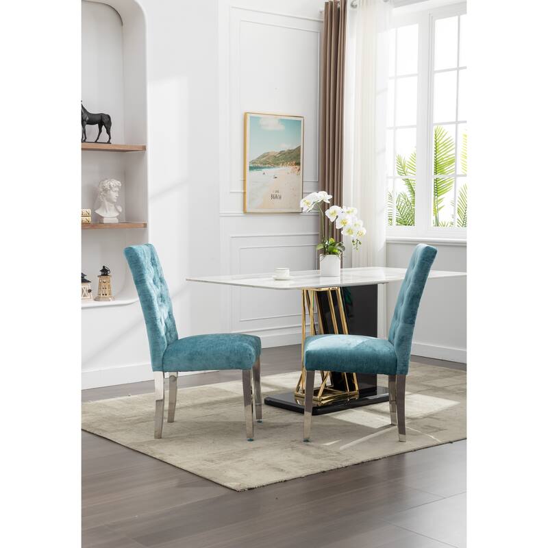 Modern Velvet Upholstery Dining Chairs Set of 2 - Stainless Steel Legs & S-Shaped Springs