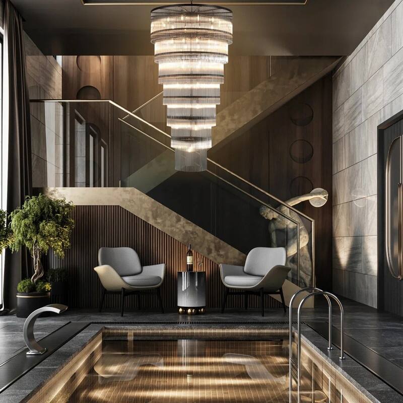 KAYLA 125 in. 20-Light Gold Crystal Chandelier- High Ceiling Lighting Fixture