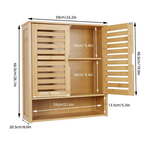 dimension image slide 1 of 3, Bathroom Wall Cabinet Storage Organizer with Adjustable Shelf Double Door