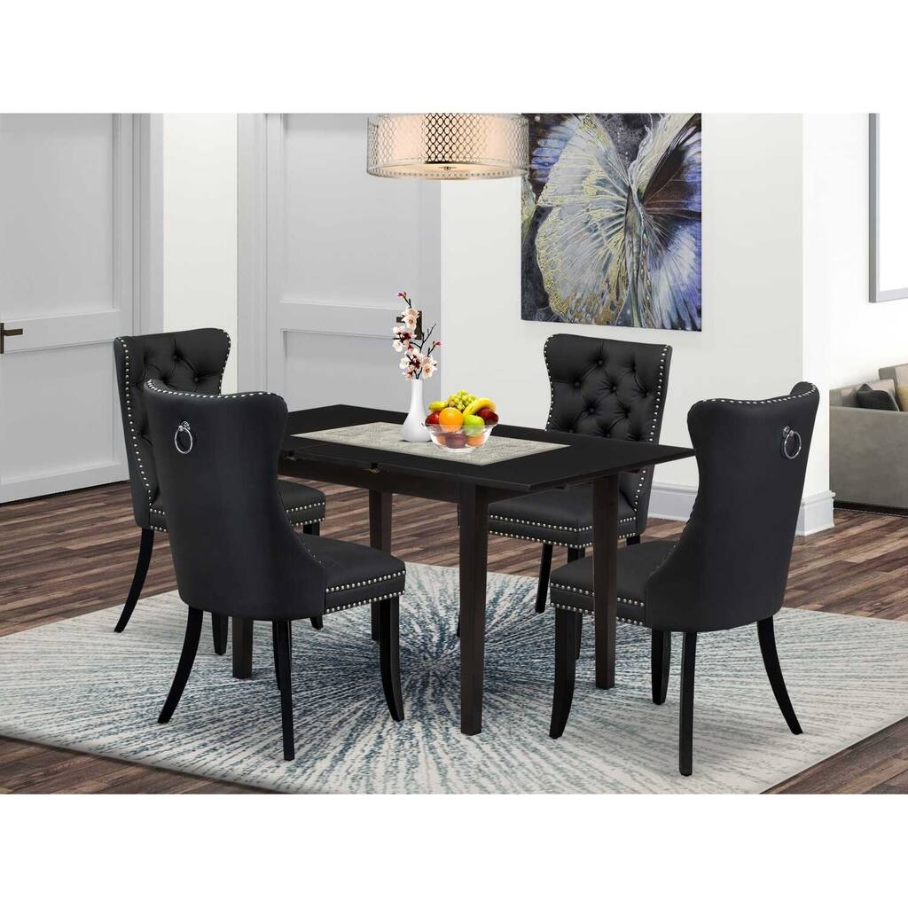 5-Piece Black Finish Solid Wood Top Rectangular Dining Room Set (Seats-4)