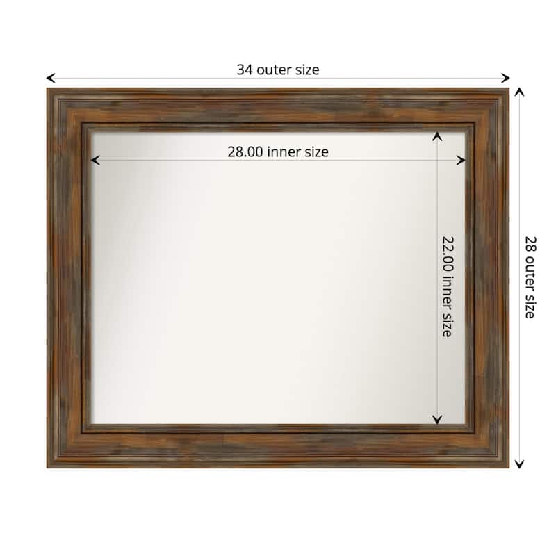 Non-Beveled Wood Bathroom Wall Mirror - Alexandria Rustic Brown Frame