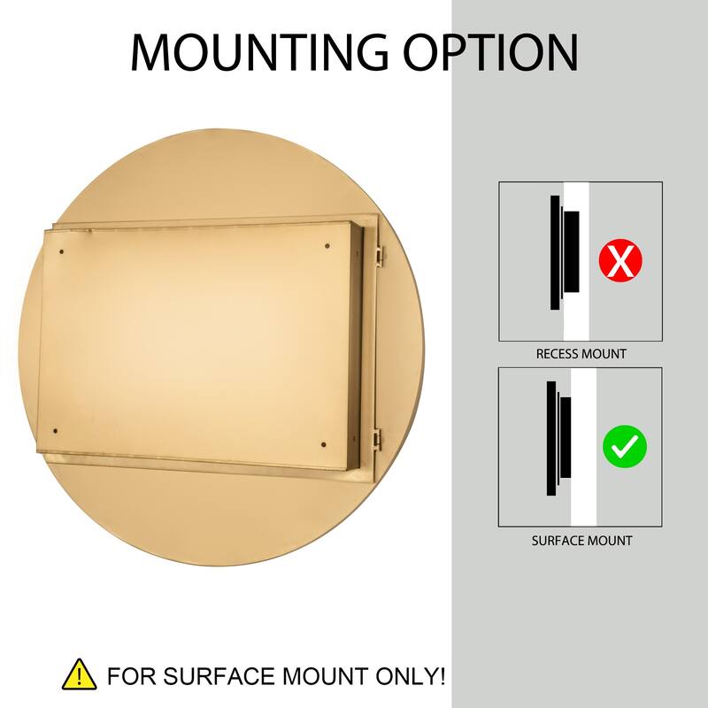 31.5 Inch Surface Mount Round Metal Framed Medicine Cabinet with Mirror and Adjustable Shelves Black Wall Mirror with Storage