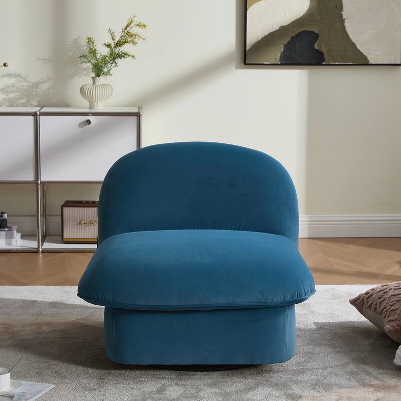 Swivel Accent Chair, 360-degree Metal Base with Velvet Fabric Upholstery - Blue
