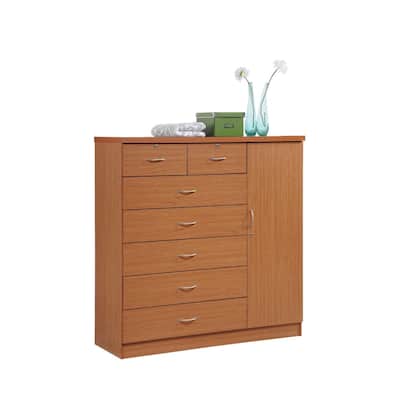 48.25" Cherry Red Rectangular 7-Drawer Chest with Locks and Door