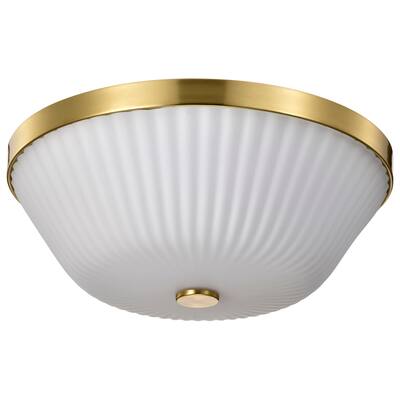 Royale 3 Light Flush Mount Burnished Brass Finish Ribbed White Glass - Burnished Brass