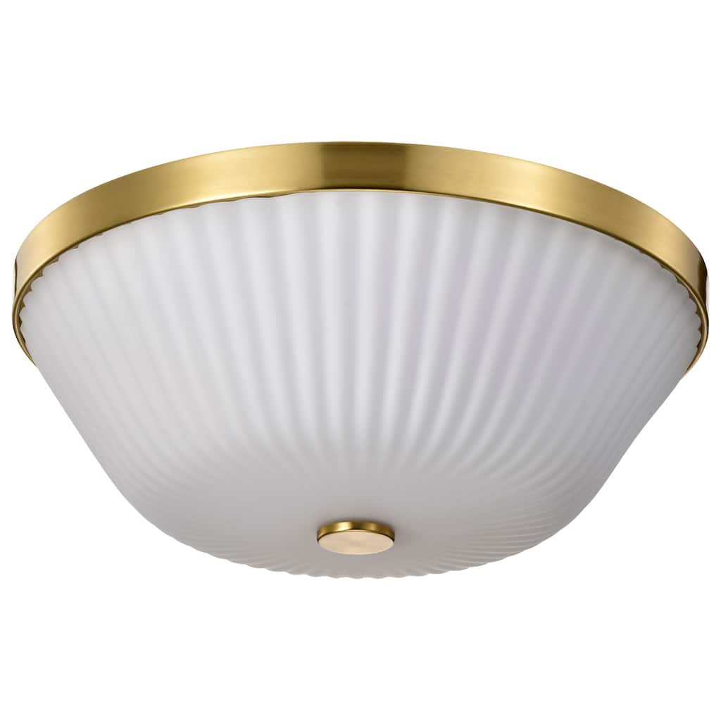 Royale 3 Light Flush Mount Burnished Brass Finish Ribbed White Glass - Burnished Brass