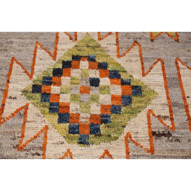 Geometric Moroccan Oriental Area Rug Hand-Knotted Oriental Wool Carpet - 9'8" x 13'4"