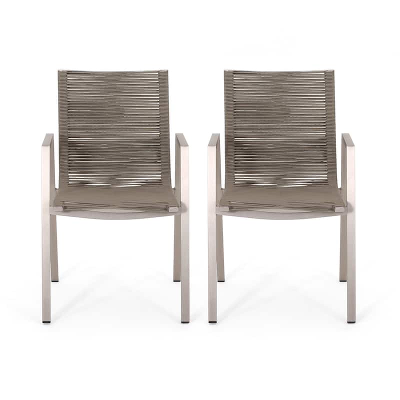 Roomfitters Outdoor Modern Aluminum Dining Chair with Stylish Rope Seat, Set of 2, Durable and Comfortable Design