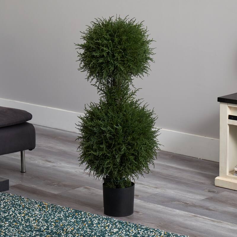 Gothic Topiary with Lights - 40 Inch Double Ball Outdoor Indoor Plant Decor - 3.33ft.