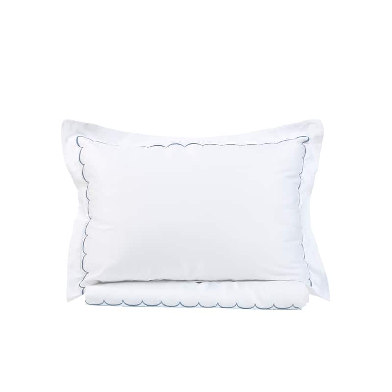 Home Sweet Home Collection 600TC Cotton Scallop Embroidery Duvet Set - 4 Color - Blue - Twin - Twin XL