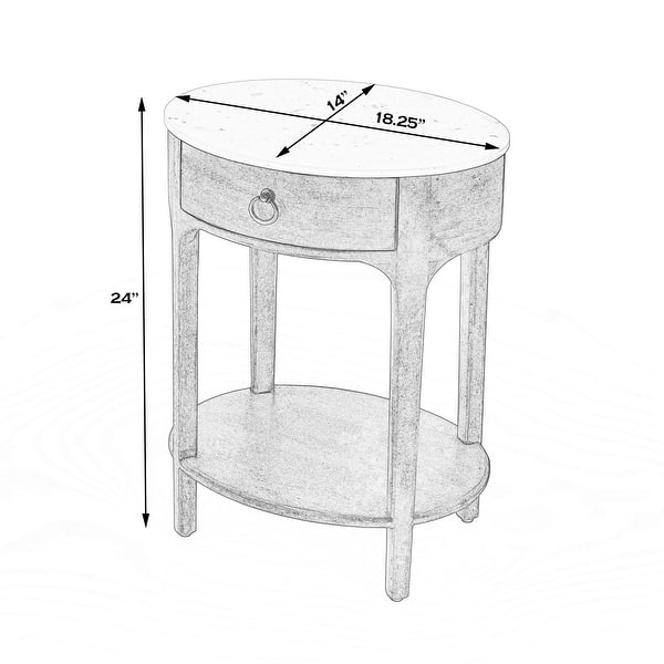dimension image slide 0 of 2, Ellen 18.25 in. W Oval Marble and Wood 1-Drawer Nightstand