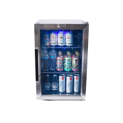 Mont Alpi MAF 2.7 Cubic Ft Stainless Steel Portable Outdoor Rated Glass Door Compact Lockable Refrigerator with Blue Lighting