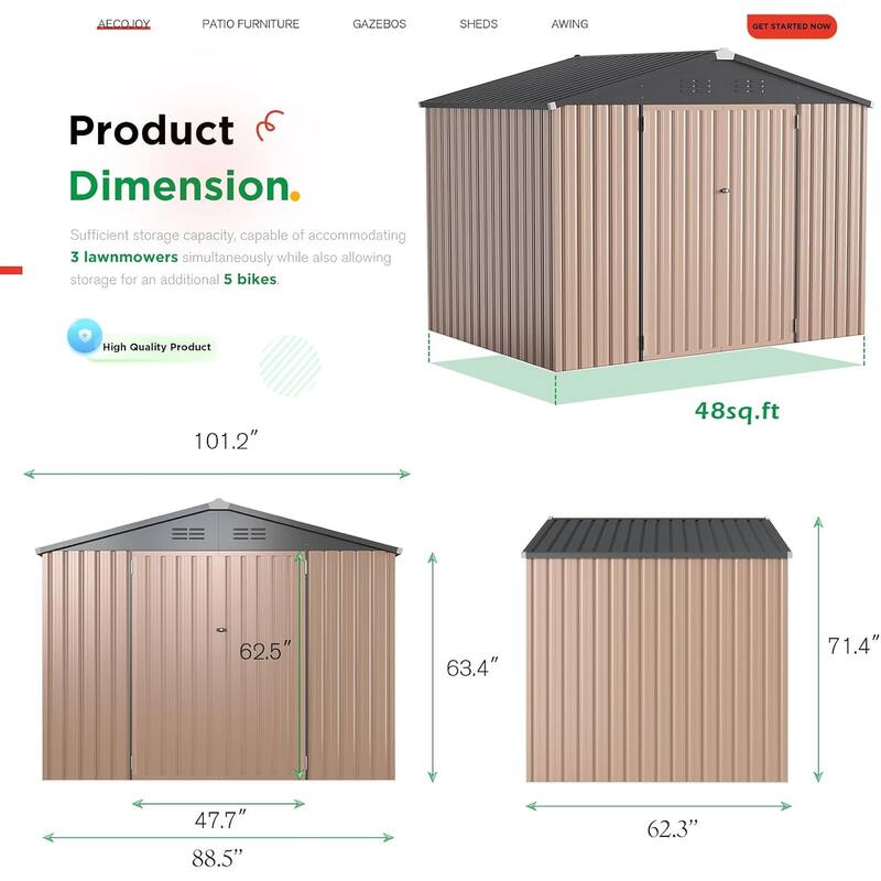 AECOJOY Outdoor Metal Storage Shed with Lockable Door