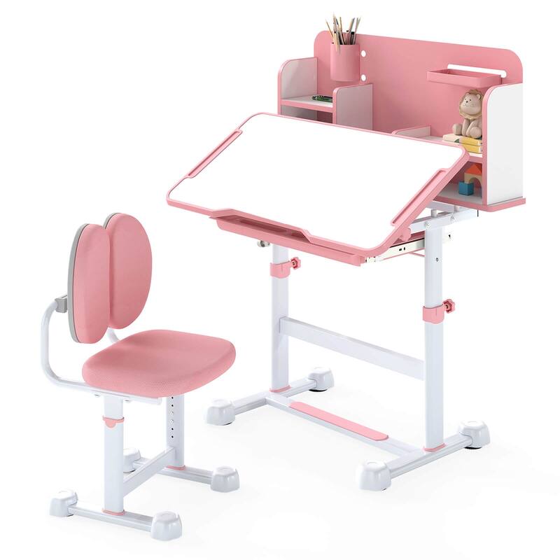 Costway Kid’s Study Desk & Chair Set with Tilt Desktop, Pen Holder & - See Details