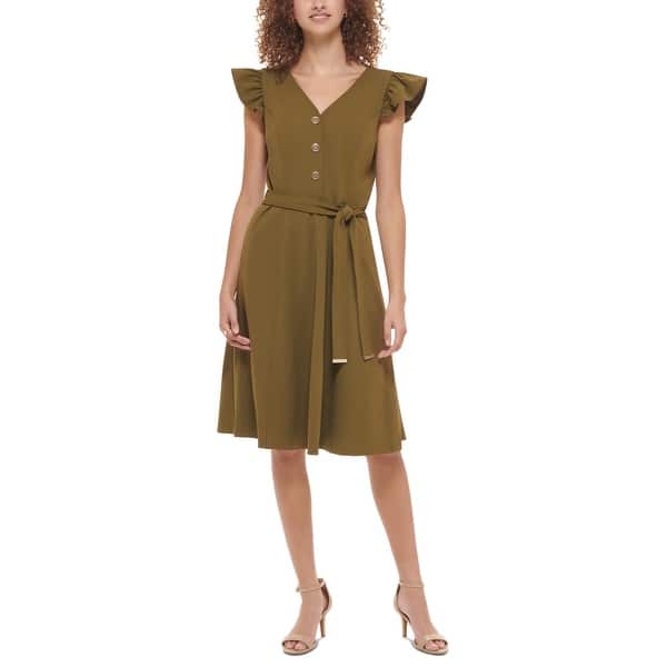 Tommy Hilfiger Women's Flutter Sleeve Scuba Crepe Dress Green Size 12 - Bed  Bath & Beyond