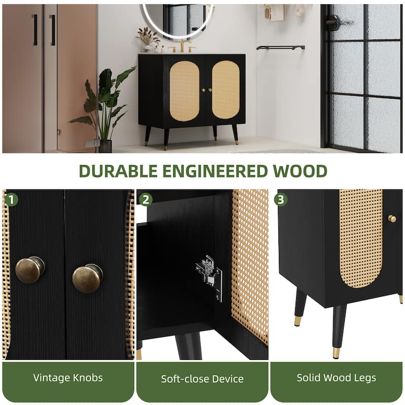 36" Rattan Boho Bathroom Vanity with Sink