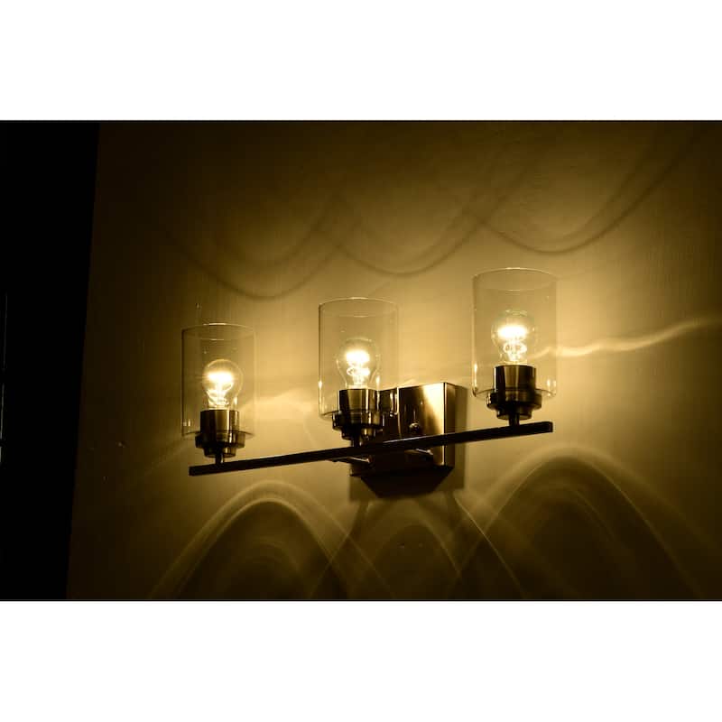 Brushed Nickel 3-Light Vanity Lights with Clear Glass Shades