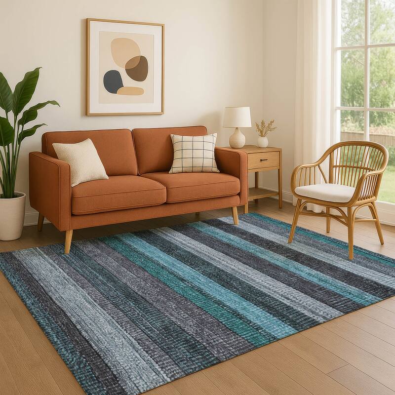 Premium Washable Super Soft Ombre Stripes Mayfield Rug - Teal - 3' x 5'