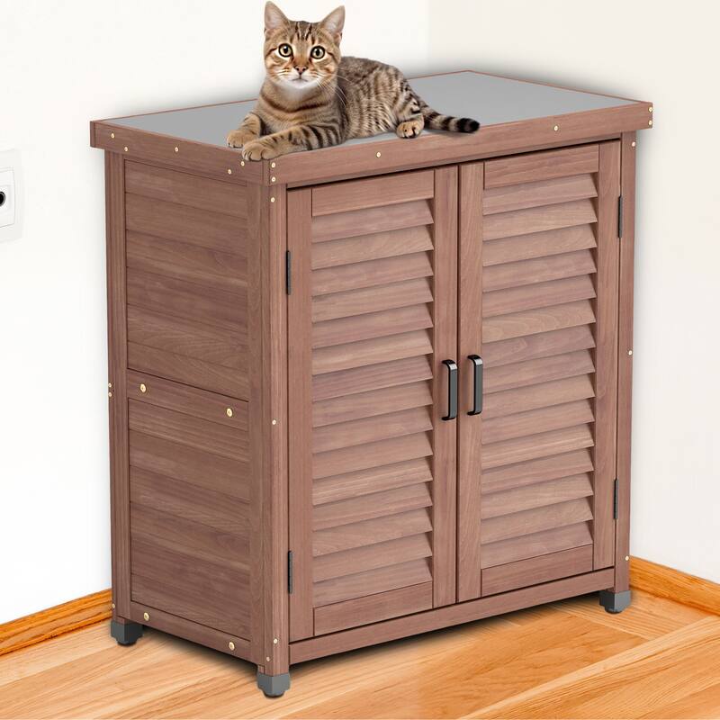 Outdoor Garden Potting Bench Table, Garden Wood Workstation with Storage Cabinet, Patio Storage Cabinet with Metal Table Top