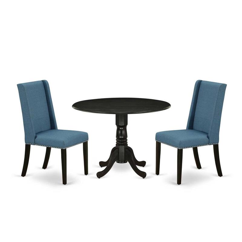 HomeStock 3-Pc Black Finish Solid Wood Top - Round Dining Room Set - Seats 4