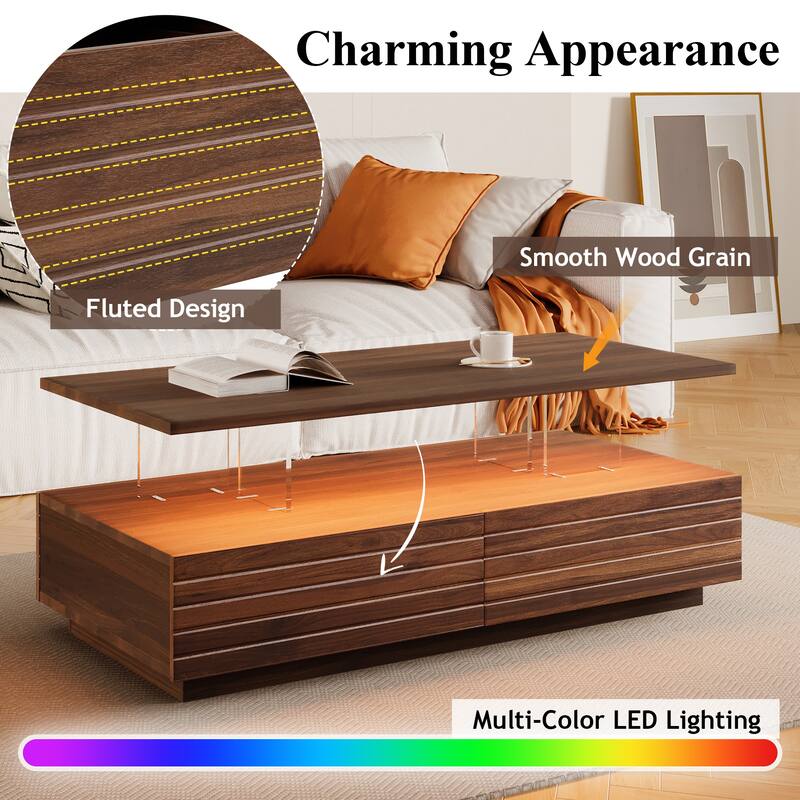 Modern White Rectangular LED Lights Coffee Table