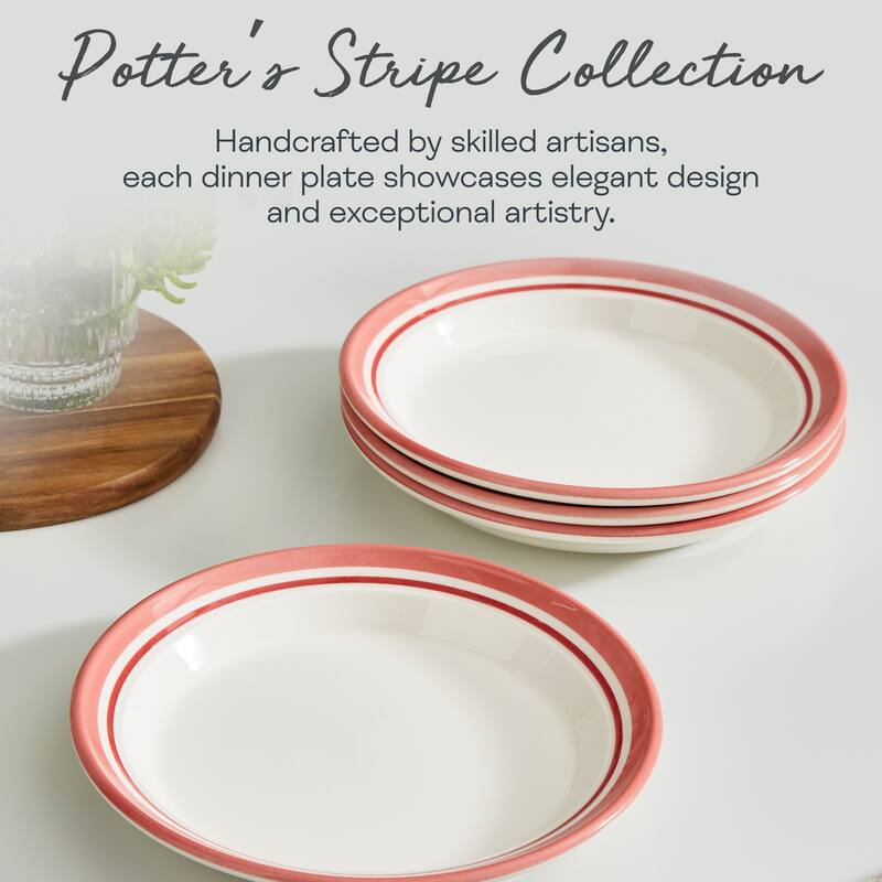 Portmeirion Set of 4 Potters Stripe Salad Plates - 8" D x 1" H