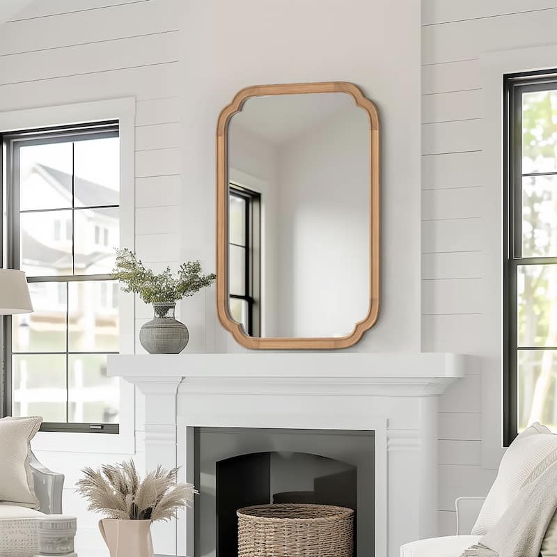 Decorative Scalloped Corner Rectangle Farmhouse Style Wall Mirror