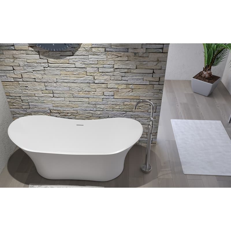 Ocean 69" Solid Surface Freestanding Soaking Bathtub in White or Gray