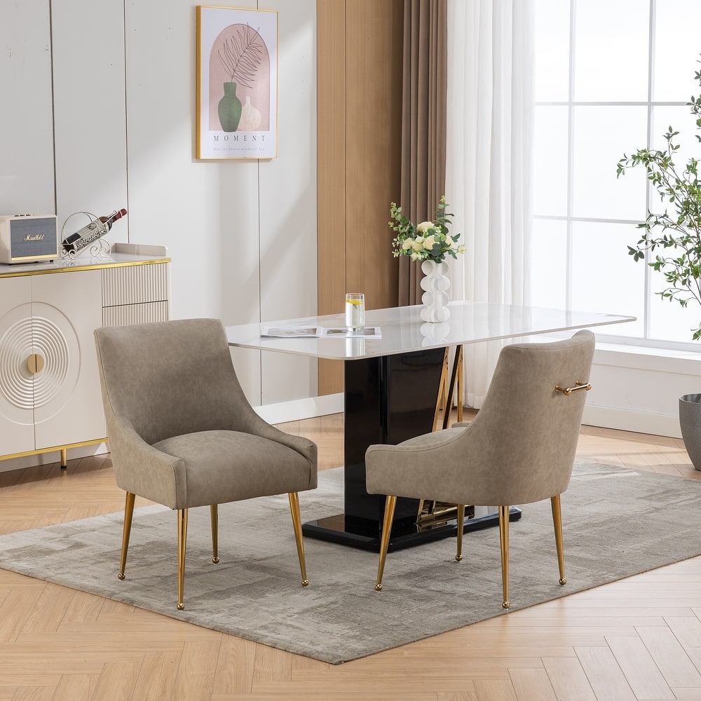 SEYNAR Modern Glam Boucle Pleated Velvet Dining Chair or Vanity Chair Set of 2 with Rear Handle