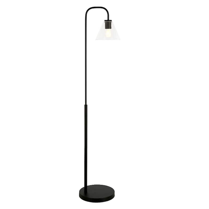 Black Metal Arc Floor Lamp with Clear Glass Shade, Smart Control - 12” x 12” x 62” (D x W x H)