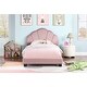 preview thumbnail 2 of 12, Kids Twin Platform Bed Frame wFlower Headboard Upholstered Bed
