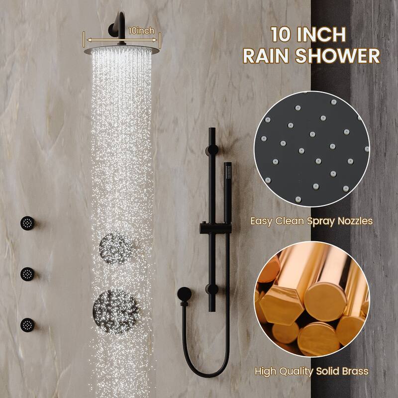 3-Spray Pressure Balanced 10 in. Wall Mount Fixed and Handheld Dual Shower Head 2.5 GPM with Adjustable Slide Bar and 3-Body Jet