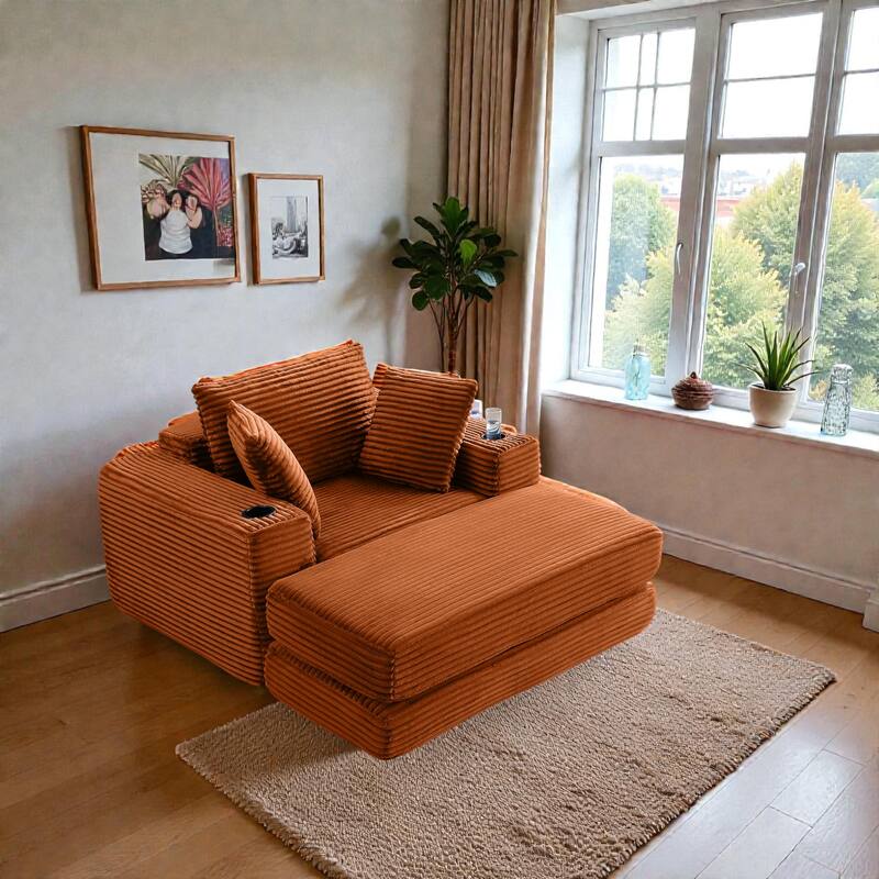 52.4" Boneless Chaise Lounge Chair, Corduroy Modular 3 in 1 Sofa Bed, Cloud Sleeper for Living Room Bedroom