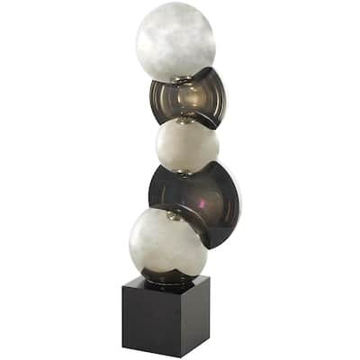Glass Abstract Stacked Orb Decorative Sculpture with Black Base - Black or Silver - Roche River Decor