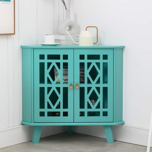 Corner Sideboard with 2 Doors and 2Tier Shelves FreeStanding